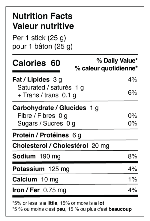 Corderro Premium Lamb Meat Sticks with mild heat, 24 sticks, showing nutrition facts on the label.